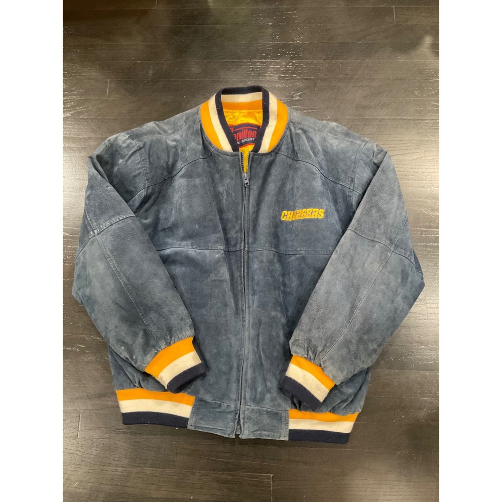 MENS VINTAGE BLUE SUEDE CHARGERS JACKET BY JEFF HAMILTON